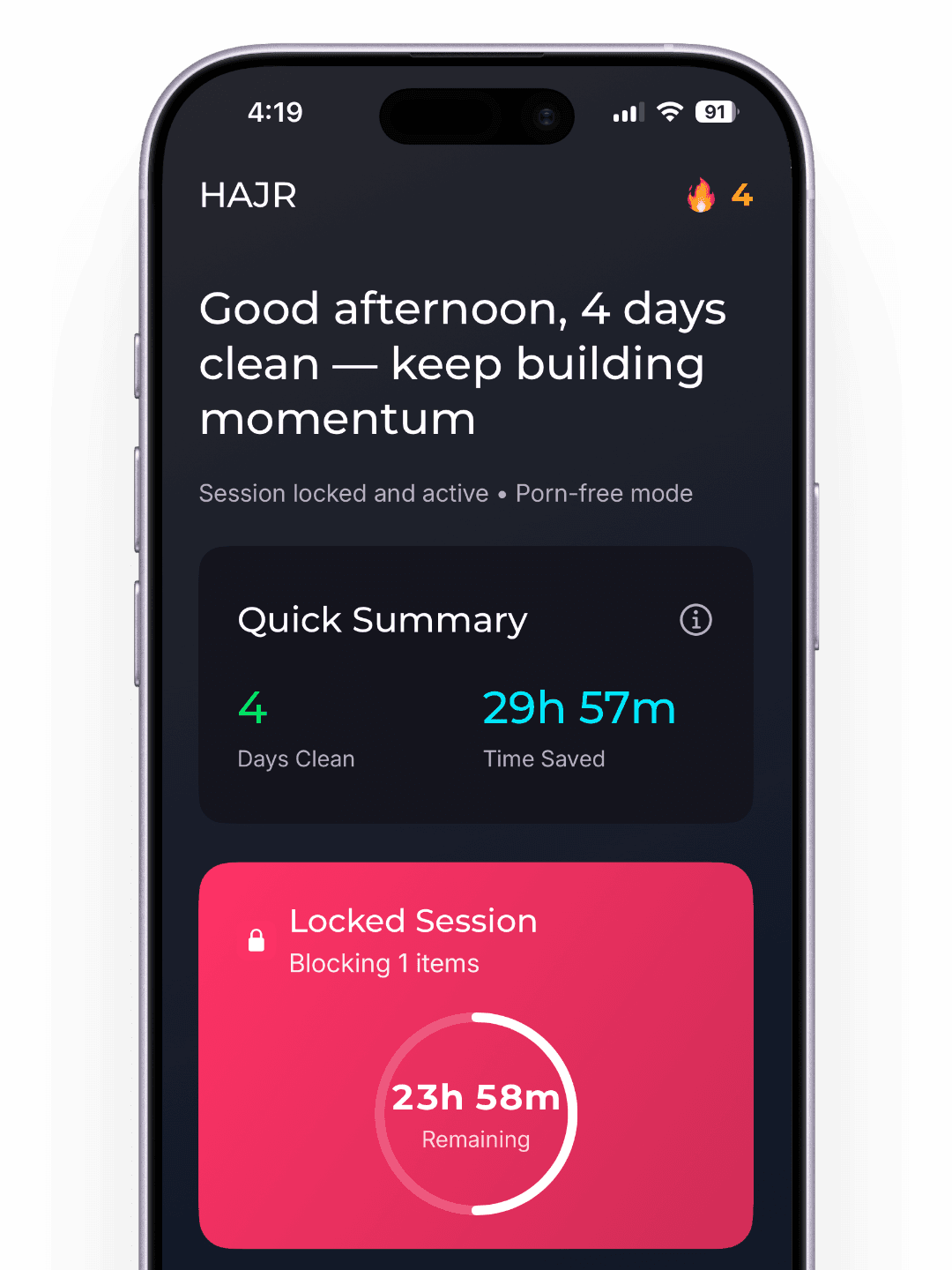 Hajr app dashboard